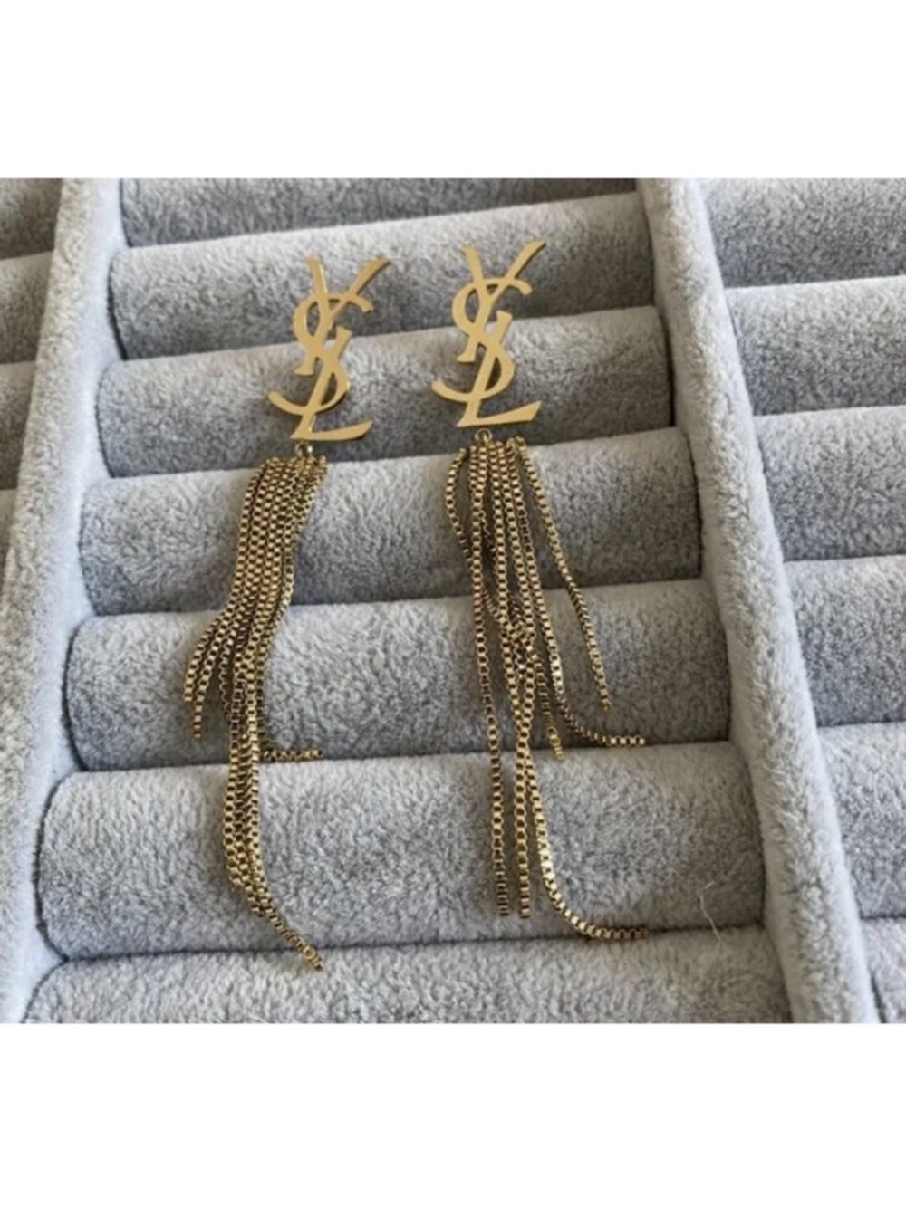 Fashion Jewelry 14K Gold Plated YSL Tassel Chain Drop Earrings